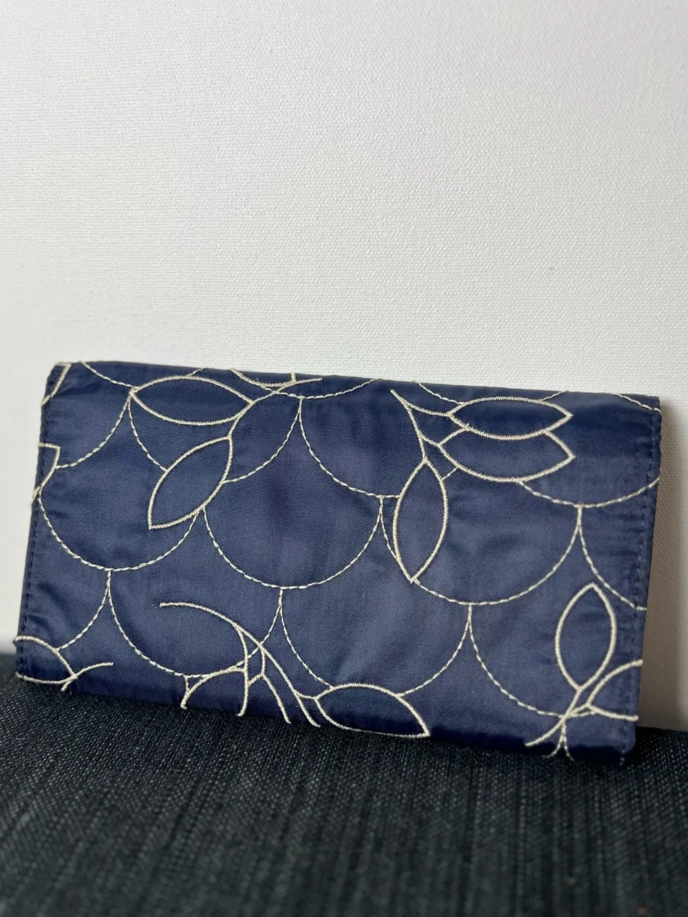LeSportsac Navy Trifold Wallet with Embroidered Lead Pattern Nylon